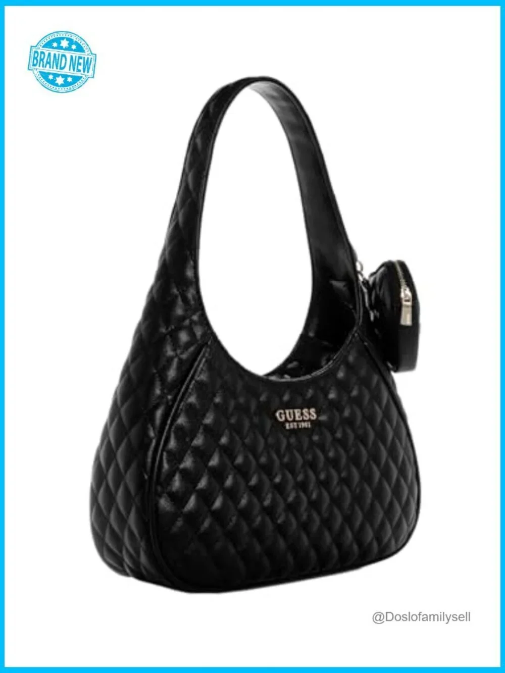 Quilted Hobo Bag With Gold Hardware And Removable Charm